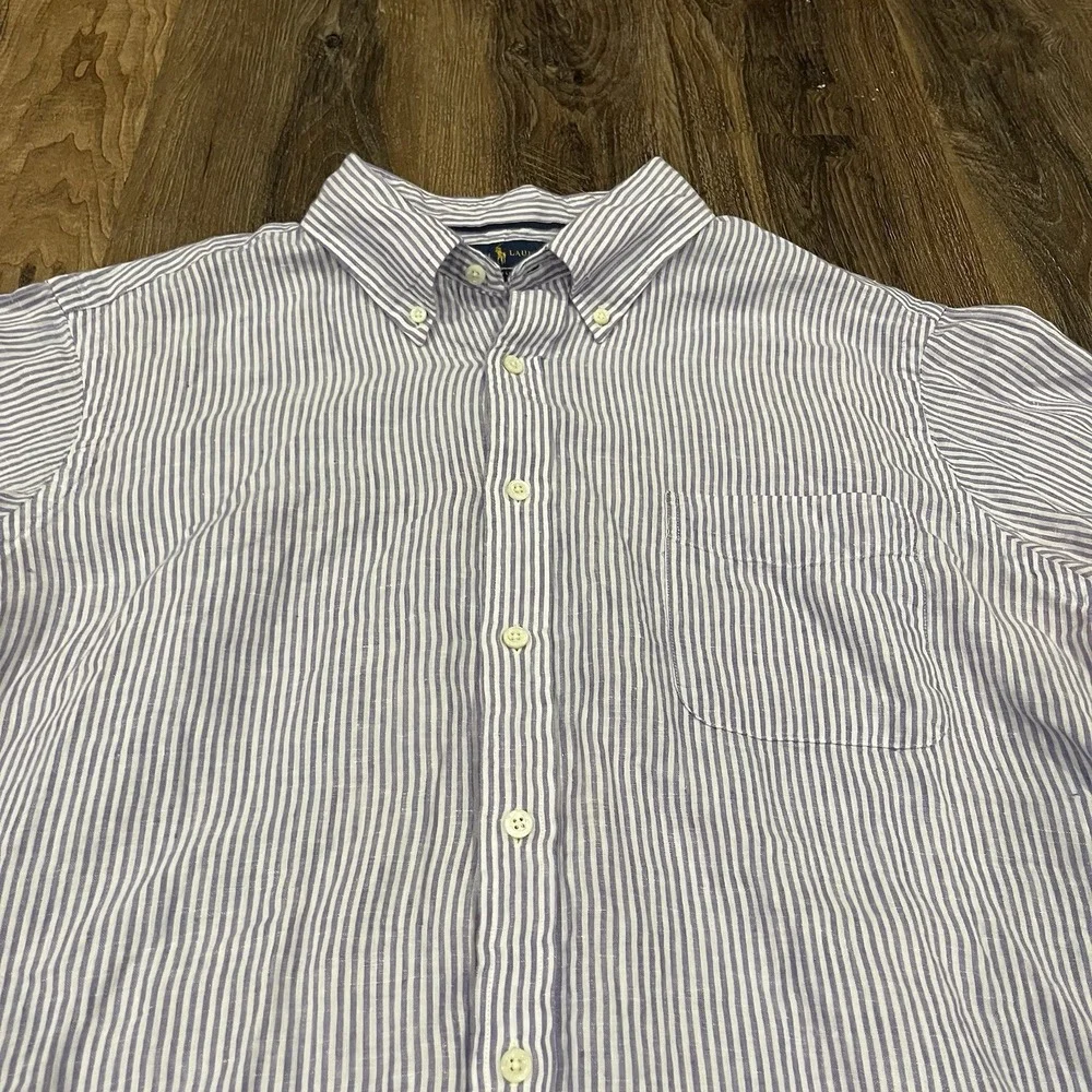 Polo Ralph Lauren Shirt 2XL White Purple Stripe Resort Linen Button Down Preppy